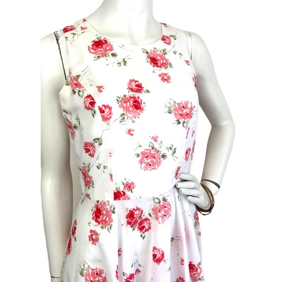 Laura Ashley Dress Womens Size Medium 8 Midi A-Line White Red Sleeveless EUC - Picture 5 of 8